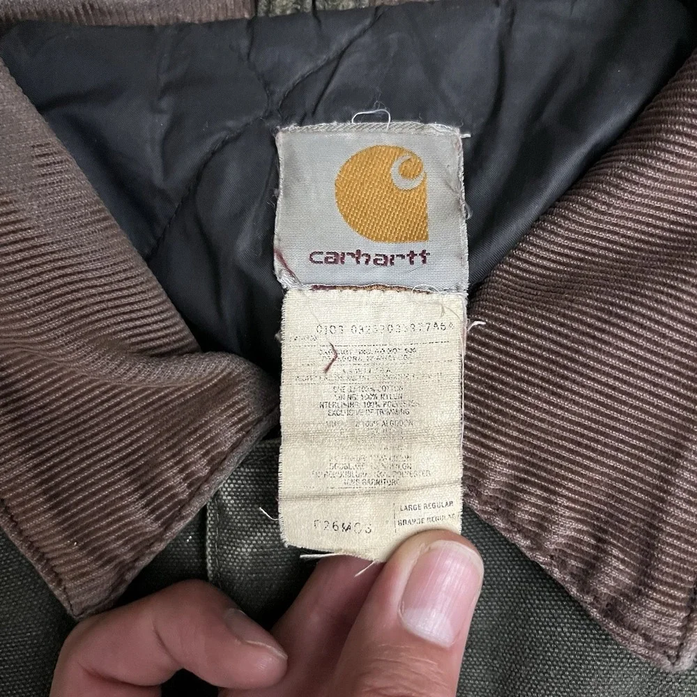 VTG Carhartt Jacket Large Green C26 MOS Distressed Faded Detroit Made in USA